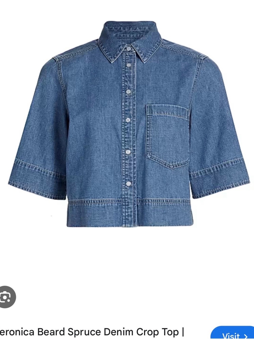 Veronica Beard Denim Boxy Crop Shirt - Medium Blue